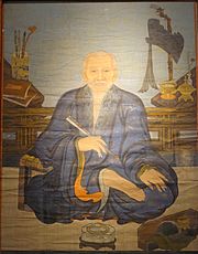 Mr Nguyen Quy Kinh (1693-1766), Dai Duong teacher of the crown prince, Worshipping house of the Nguyen Kinh family, Tu Liem, Hanoi, 1766 AD, gouache - Vietnam National Museum of Fine Arts - Hanoi, Vietnam - DSC05090