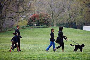 Obama family walks with First Dog Bo 4-14-09