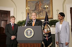 President George W. Bush announcing the nomination of John Bolton as UN Ambassador
