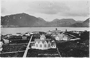 View of Metlakahtla, Alaska in 1889