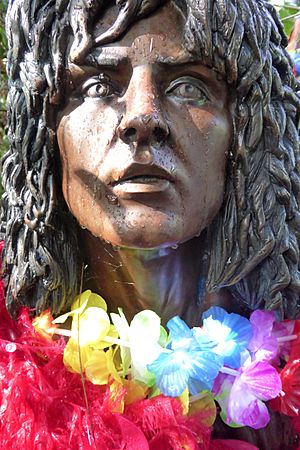 Facial Detail on Sculpture of Marc Bolan at the Barnes Rock Shrine