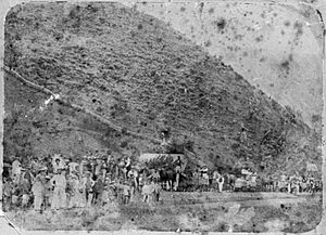 Opening of Dun Mountain tramway, Nelson region, 3 Feb 1862, Alexander Turnbull Library, 1 of 2-018188-F