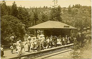 The historical Mesa Grande station on the Northwestern Pacific Railroad, ca. 1910
