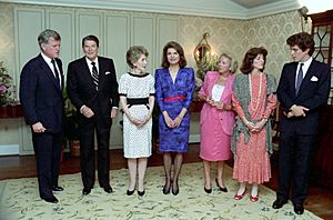 President Ronald Reagan and Nancy Reagan attending a fundraising reception for the John F. Kennedy Library Foundation