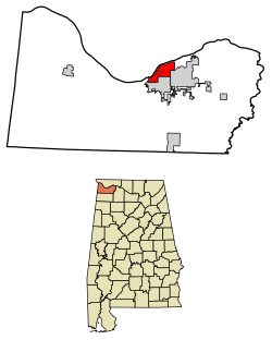 Location of Sheffield in Colbert County, Alabama.