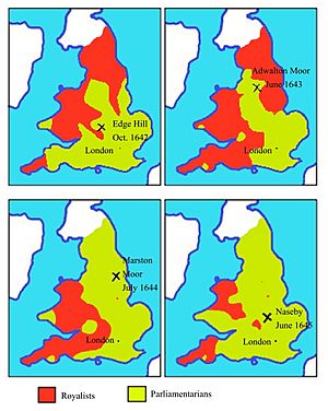 English civil war map 1642 to 1645