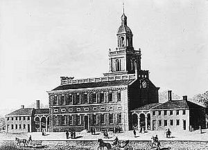 Exterior view of Independence Hall (circa 1770s)