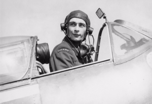 Flying Officer Bolesław Henryk Drobiński of No. 303 Polish Fighter Squadron in the cockpit of his Spitfire.png