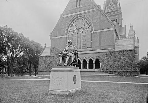 John Harvard statue old site Memorial Hall 3