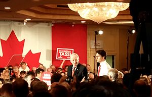 Justin Trudeau and Jean Chrétien at campaign rally in Hamilton