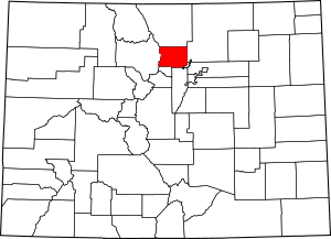 Map of Colorado highlighting Boulder County