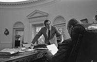 Photograph of President Gerald R. Ford and Chief of Staff Donald Rumsfeld in the Oval Office - NARA - 7140610