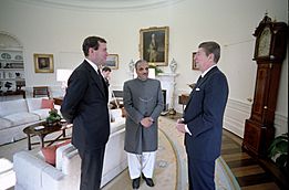 President Ronald Reagan and Bill Clark meeting with President Mohammad Zia Ul Haq
