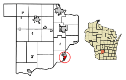 Location of Sauk City in Sauk County, Wisconsin.