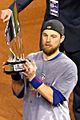Ben Zobrist with 2016 World Series MVP trophy (cropped)