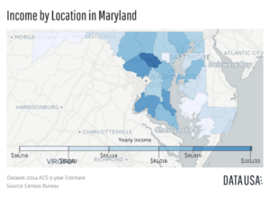 Geo Map of Median Income by Location in Maryland