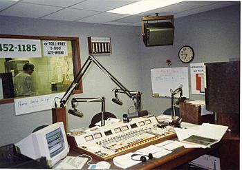 Radio studio of WBNI, showing console