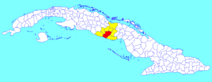 Sancti Spíritus municipality (red) within  Sancti Spíritus Province (yellow) and Cuba
