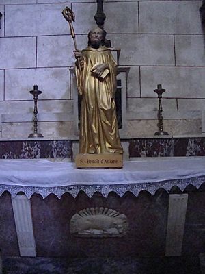 Aniane (Hérault, Fr) église,statue St. Benoît d'Aniane.JPG