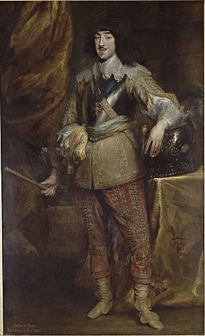 Full length portrait painting of Gaston of France, Duke of Orléans in 1634 by Anthony van Dyck (Musée Condé)