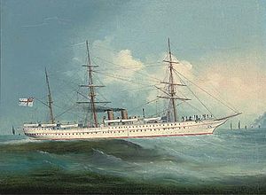 HMS Orontes off Hong Kong (Chinese School, 19th century)