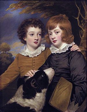 Henry Gawler (1766-1852) and his brother John Bellenden Ker (1765-1842) holding a portfolio, as children with their dog by Henry Bone