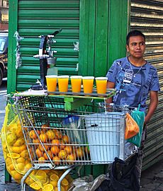 Mexico City merchant with his freshly squeezed orange juice March 2010