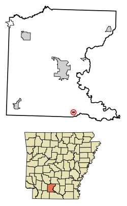 Location of Louann in Ouachita County, Arkansas.