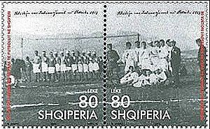 Stamp of Albania - 2003 - Colnect 373304 - 90th Anniv of 1st International Football Match in Albania