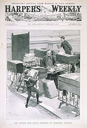 The Senator from Kansas Preparing an Oratorical Eruption, Harper's Weekly 1897