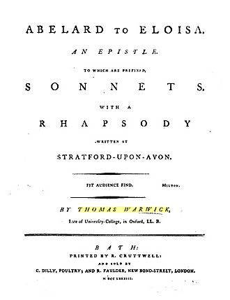 Thomas Warwick Abelard to Eloisa (1783)