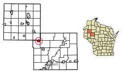Location of New Auburn in Chippewa Countyand Barron County, Wisconsin.