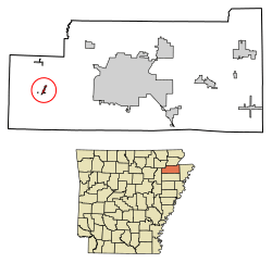 Location of Cash in Craighead County, Arkansas.