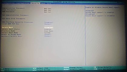 InsydeH20 UEFI security custom Secure Boot screenshot