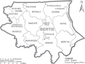Map of Bertie County North Carolina With Municipal and Township Labels