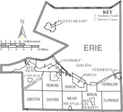 Map of Erie County Ohio With Municipal and Township Labels