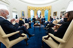 President Joe Biden meets with a bipartisan group of governors and mayors