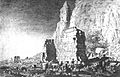 Ruins of Temple B700 of Jebel Barkal with relief of Senkamanisken clubbing enemies, drawn in 1821