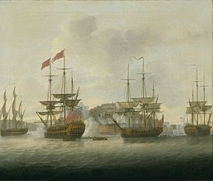 The Attack of Nova Colonia in the River Plate in 1763, under the command of Captain John Macnamara.jpg