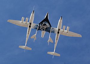 White Knight Two and SpaceShipTwo from directly below