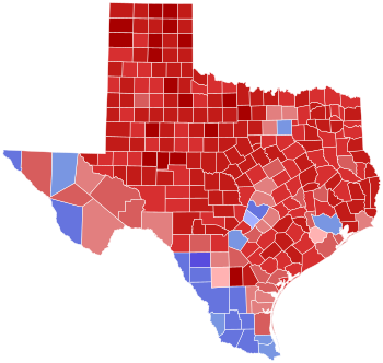 2018 Texas gubernatorial election results map by county