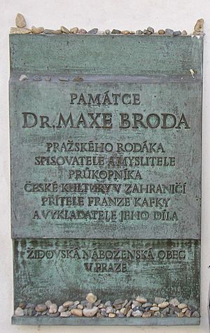 Bronze plaque commemorating Max Brod, Prague