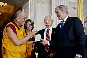 Bush, Byrd and Pelosi awarding the Dalai Lama