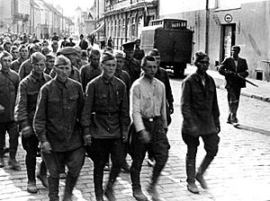 Lithuanian rebels (Lithuanian Activist Front) lead the disarmed soldiers of the Red Army during the June Uprising, 1941