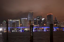 Miami Night Skyline from across the Biscayne Bay-Downtown-March 2011