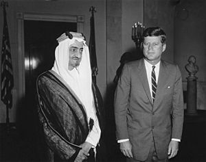 President John F. Kennedy with Crown Prince of Saudi Arabia, Faisal ibn Abdul Aziz Al Saud, at White House Luncheon