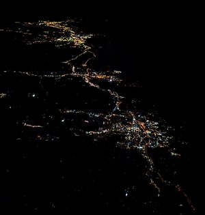 Stamford CT night aerial from the west