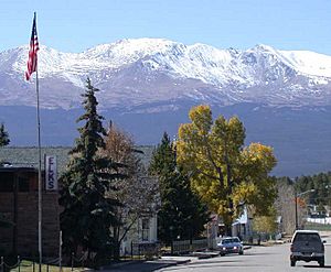 View of Mount Massive looking west from Harrison Street in downtown Leadville, Colorado