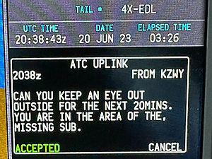 2023-06-20 - New York ATC message about the missing submersible 'Titan' (cropped)