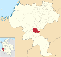 Location of the municipality and town of La Vega in the Cauca Department of Colombia